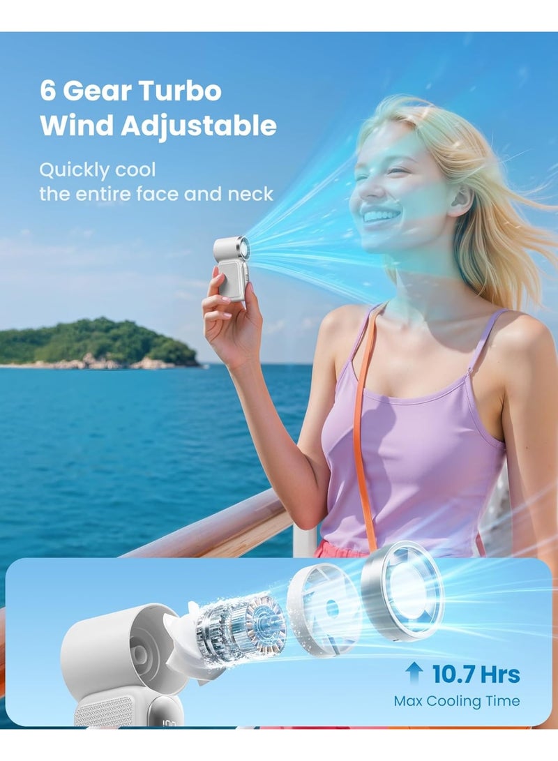 general Portable Handheld Mini Fan, 6 Speeds 16900 RPM High Velocity Personal Fan with LED Display, USB Rechargeable, Mini Fan with Lanyard for Makeup, Travel, Outdoor, Gift for Women Girl, White - Image 4